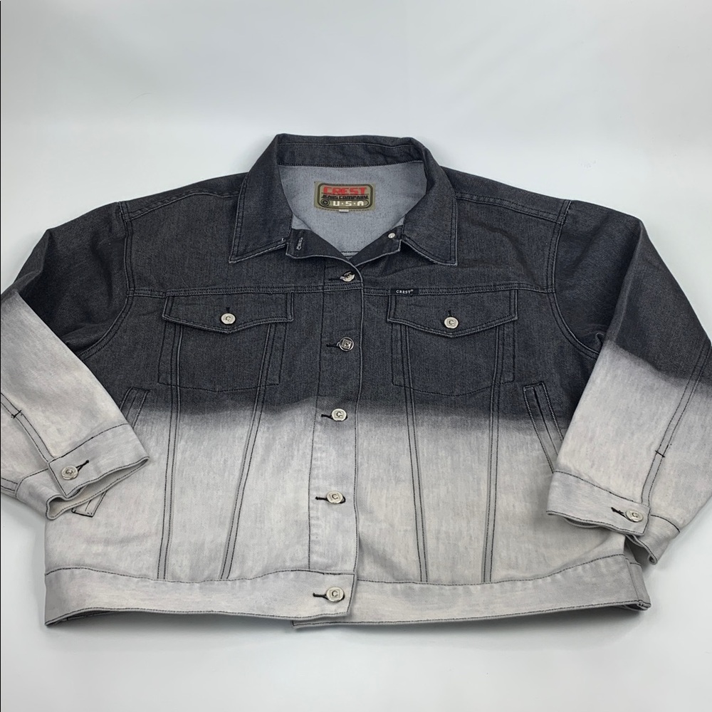 Vintage Crest Jeans Co Black gray Ombre Jacket Coat button up Size 2X Pockets